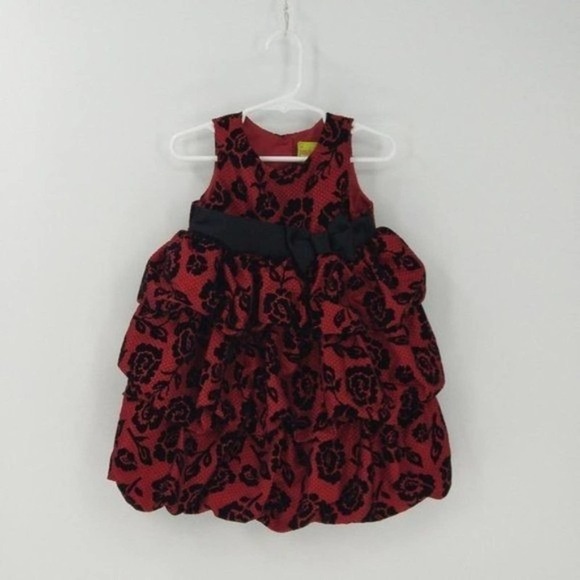 Penelope Mack Ruffle Tiered Velvet Floral Print Christmas Dress Size 2T - Picture 2 of 6